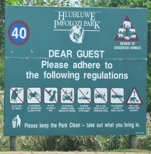 Hluhluwe National Park Entrance Notices.