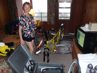 Packing or Assembling a Bicycle.