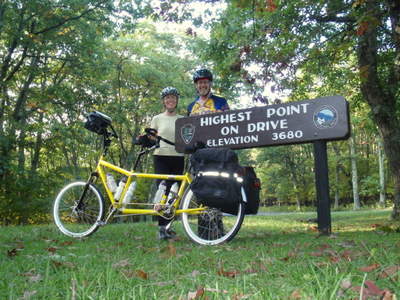 Fun on a Tandem, Blue Ridge Mountains, Virginia.
Highest Point on Skyline Drive in Appalachian Mtns.