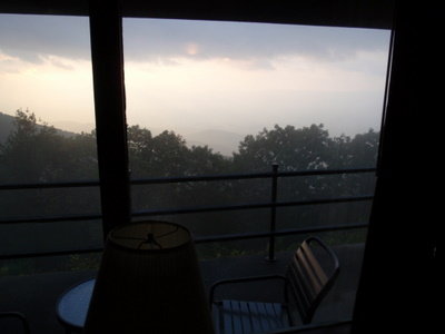 Foggy room view.