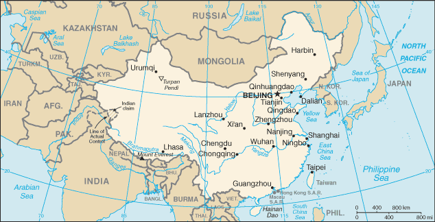 Geographical Map of China and Region.