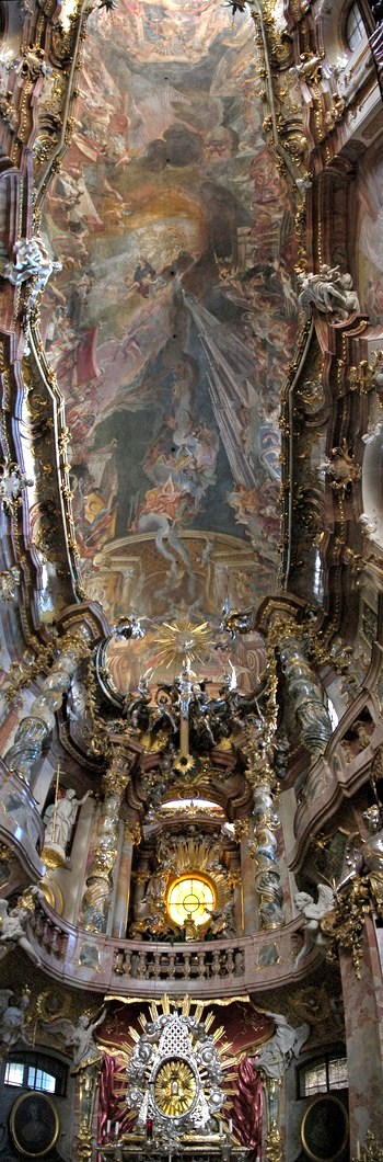 View of the overhead ceiling in the Asamkirche.