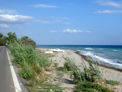 Cycling the Gulf of Corinth's coast.
