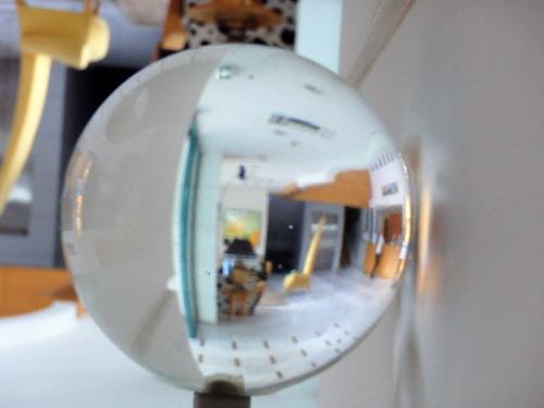 A view through a crystal ball in the lobby.