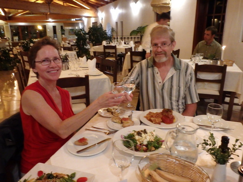 Dennis and Terry Struck dining at Olympia's Europa Hotel during a Mediterranean Hurricane.