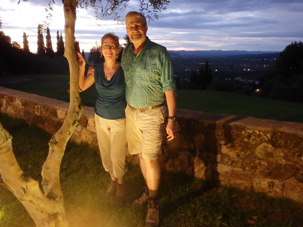 Dennis and Terry Struck posing on the skyline of Olympia, Greece.