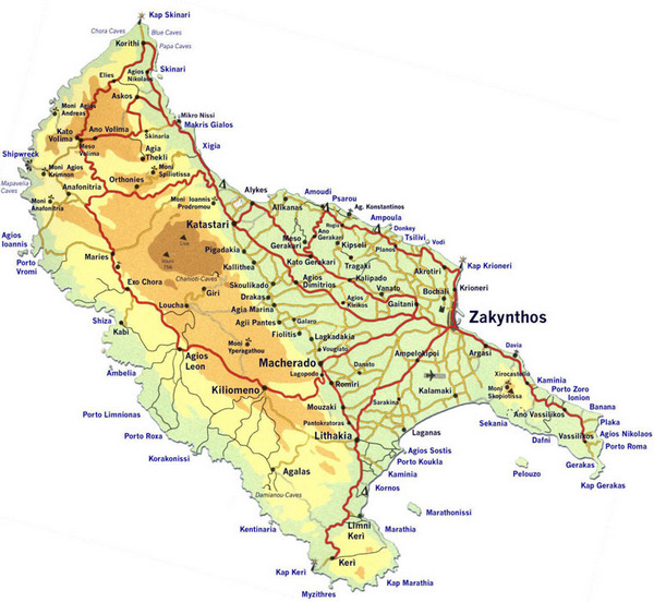 Map of Zakynthos Island.