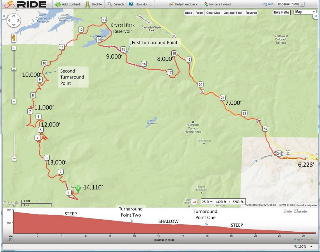 Ride with GPS, Pike's Peak Ascent Map.