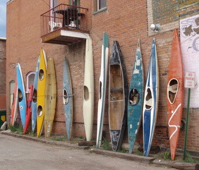 Salida, Colorado. Old Kayaks on display