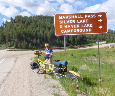 The dirt road turnoff for Marshall Pass.