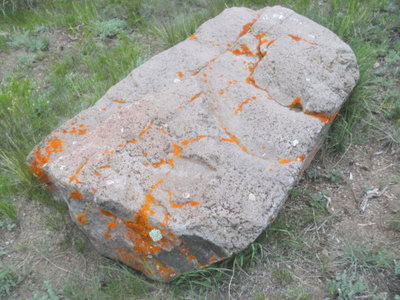 Big rock with cool orange colored lichen.
