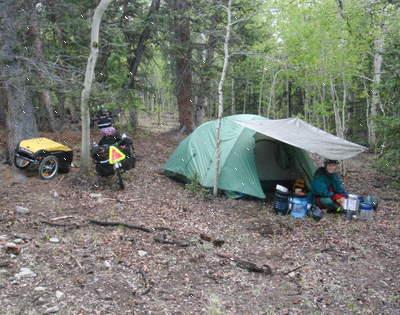 Camp setup in rain.