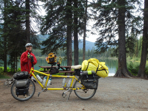 Terry and the Bee at Upper Whitefish Lake Campground, GDMBR, MT.