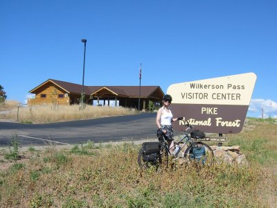 Terry at the Wilkerson Pass Visitor Center sign.