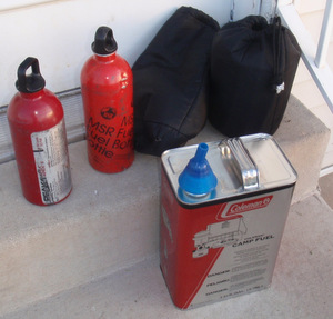 Liquid Fuel Stoves, Fuel Storage Bottles, Fuel Can, and Funnel
