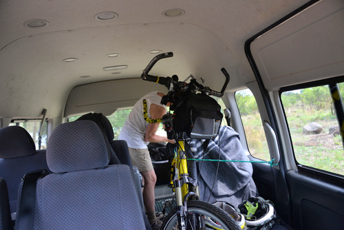 Terry is making a bicycle security adjustment.