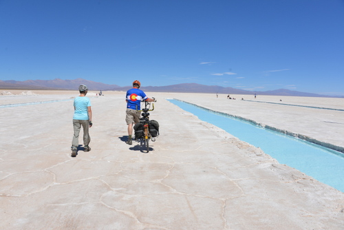 Walking toward the undisturbed raw salt flat area (away from tourists).