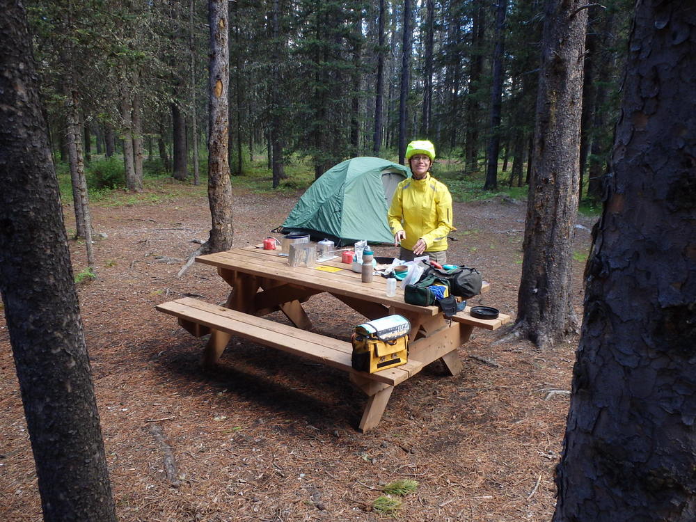 GDMBR: Terry is making Breakfast while Dennis packs the inside tent.