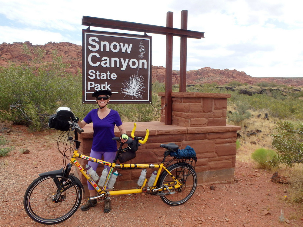 Terry Struck and the Bee at the entrance of Snow Canyon State Park, Utah.