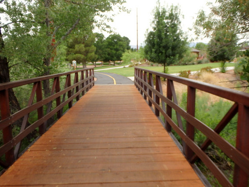 Cycling through a bicycle pathway in Santa Clara.