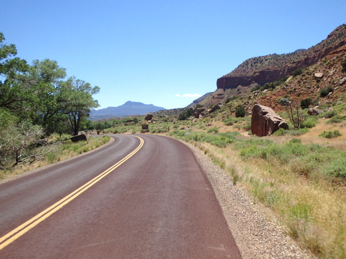 Riding south in Zion's Virgin River Valley.