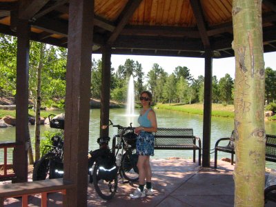 Terry in a gazebo on another pond in Fox Run.