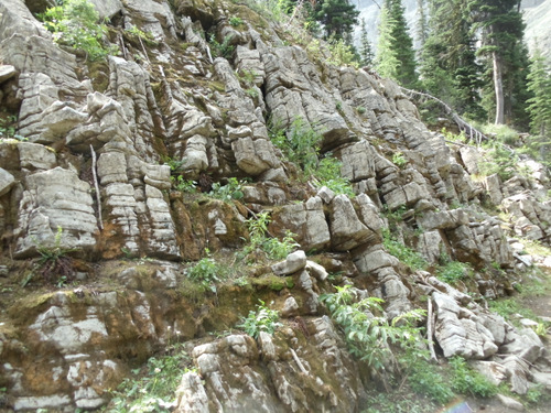 The rock wall inside Crypt Lake's mountain bowl.
