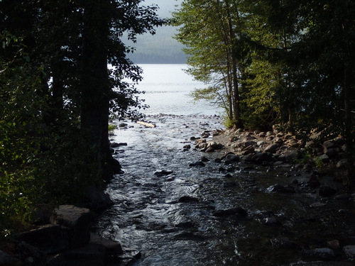 Looking down the adjacent creek into Lake McDonald.