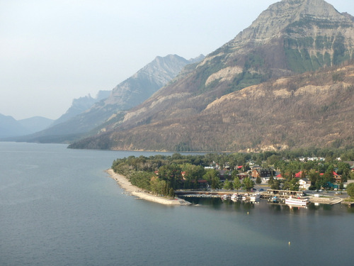 A morning view of Waterton Park (Town) on Middle Waterton Lake.