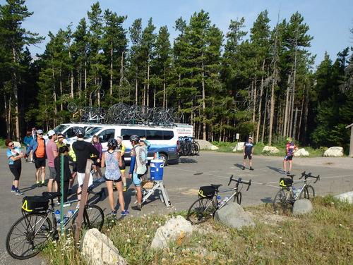 Three riders are starting here at the 80 mile mark. 
        We are wishing them Bon Voyage!.