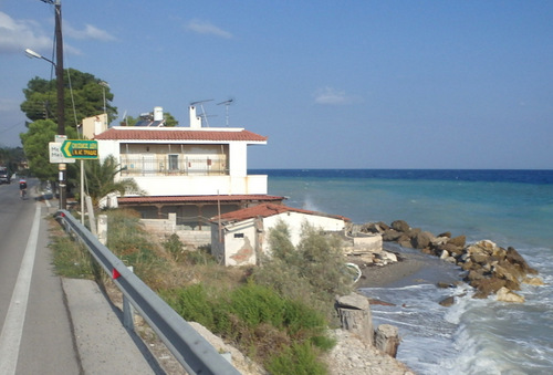 Cycling the Gulf of Corinth's coast.