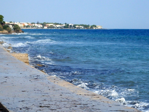 Cycling the Gulf of Corinth's coast.