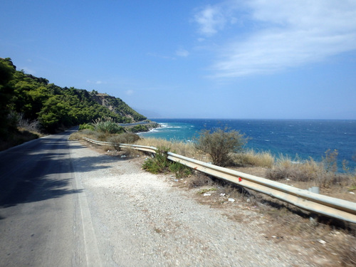Cycling the Gulf of Corinth's coast.