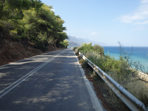 Cycling the Gulf of Corinth's coast.
