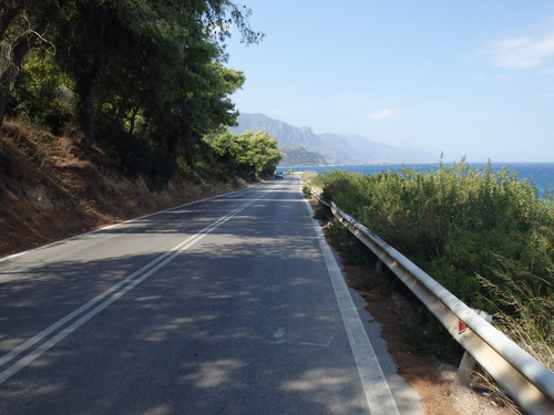 Cycling the Gulf of Corinth's coast.