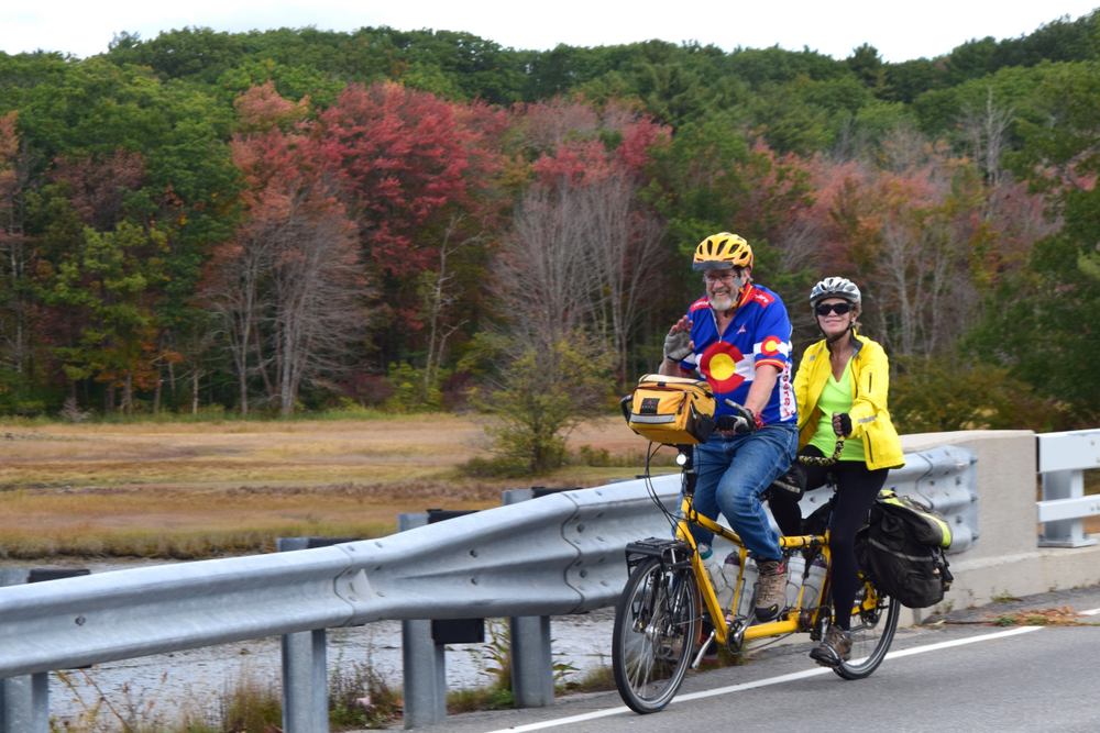 Terry, Dennis, and the Bee riding through a Cape Neddick, Maine, wetland area.