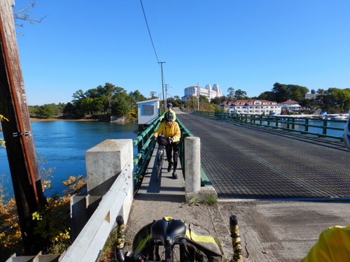 Grated bridge across the Rye River, we all walked.