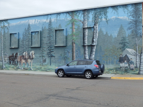 Mural of downtown Columbia Falls, MT.