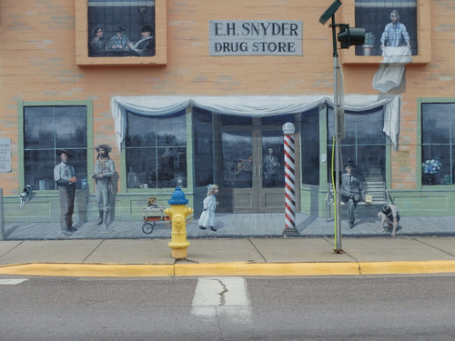 Mural of downtown Columbia Falls, MT.