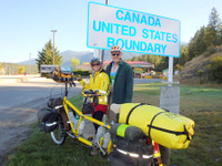 Mile 0.0 of the Great Divide Mountain Bike Route (GDMBR). We (Dennis and Terry Struck) are precisely on the USA-Canada Border.