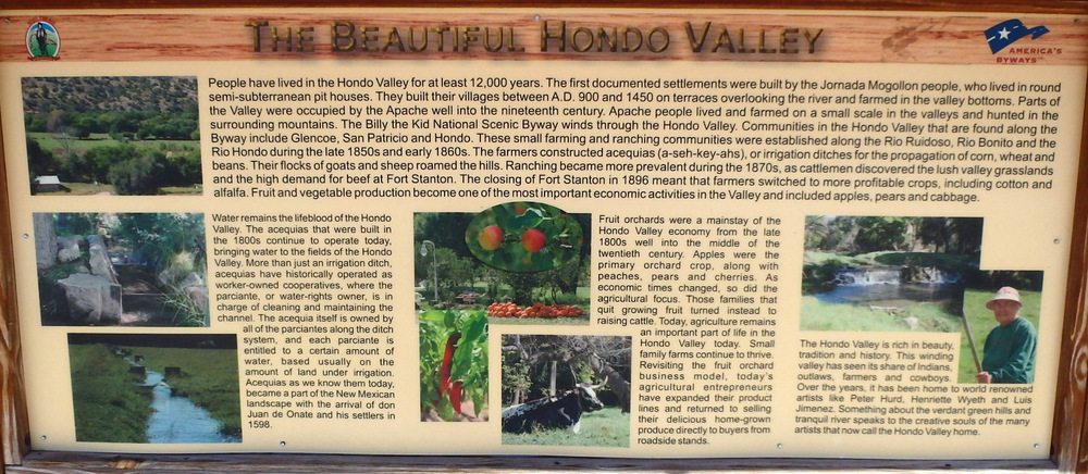 On the way to Lincoln in the town of Hondo, New Mexico, we saw this information kiosk (back side).