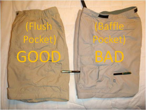 Good and Bad Cargo Pant Baffle Pockets.